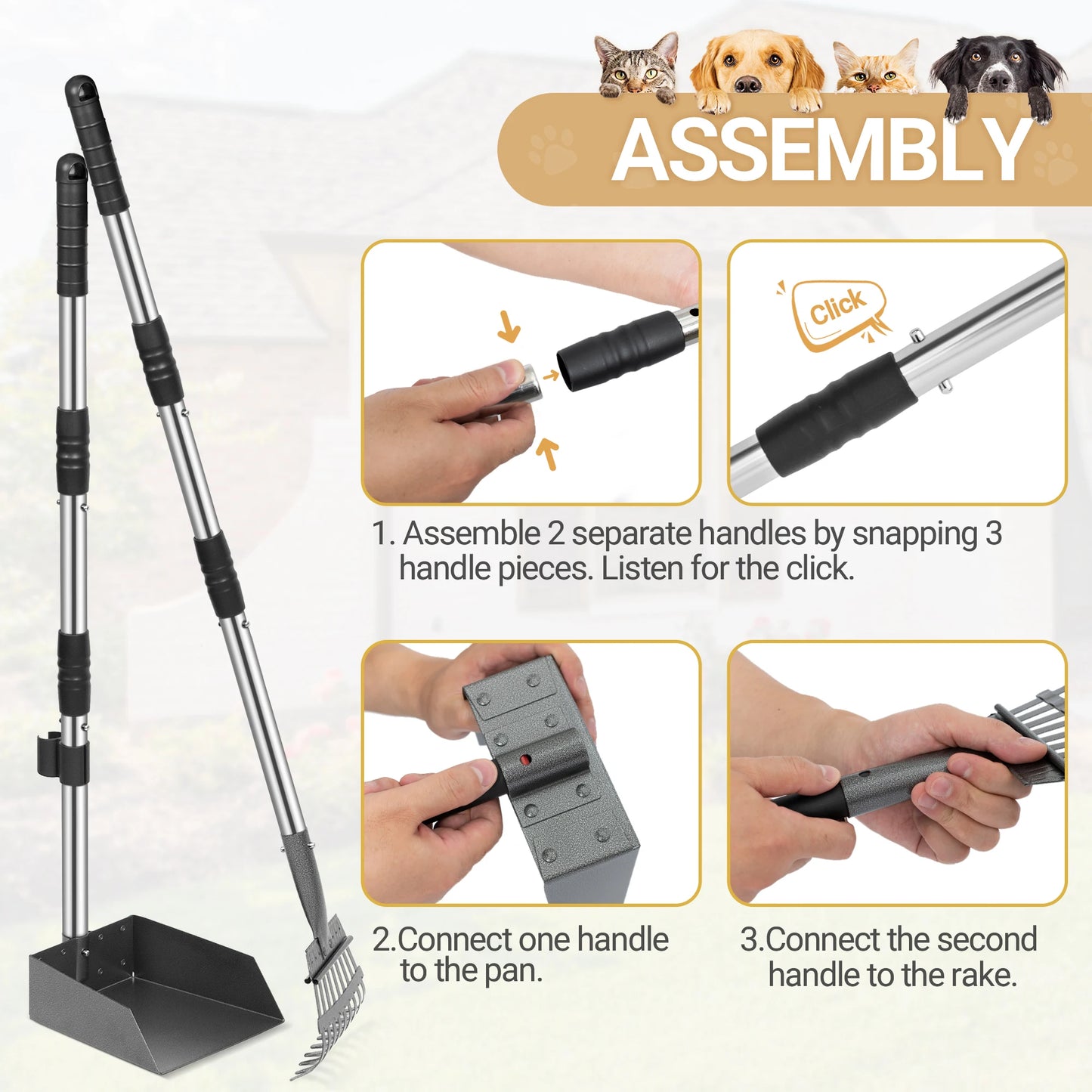 Adjustable Dog Pooper Scooper Tray and Rake Set
