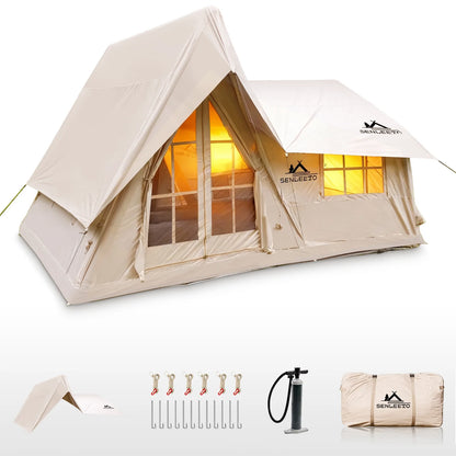 4-Season 6-8-Person Inflatable Camping Tent, with Rainfly