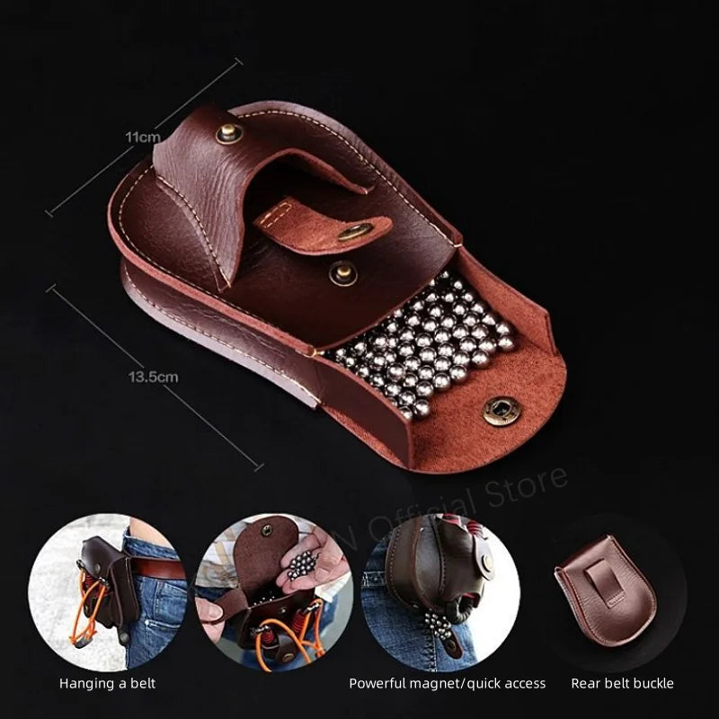 Black/Brown Slingshot and Steel Ball Leather Holster/Carrier