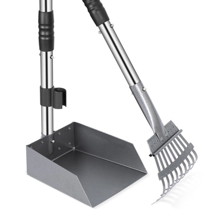 Adjustable Dog Pooper Scooper Tray and Rake Set