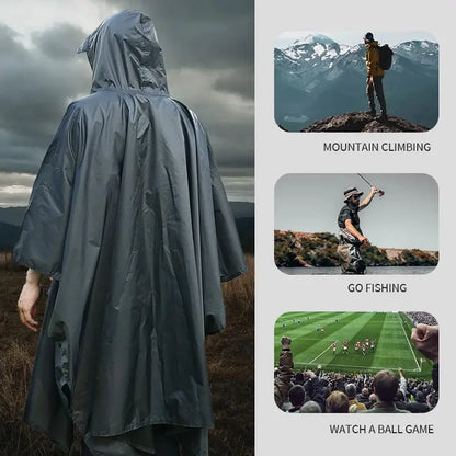 Long Waterproof Hooded Raincoat for Hiking and Camping