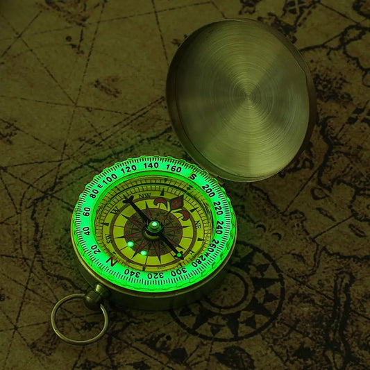 Pure Copper Luminous Retro Flip Compass Tool