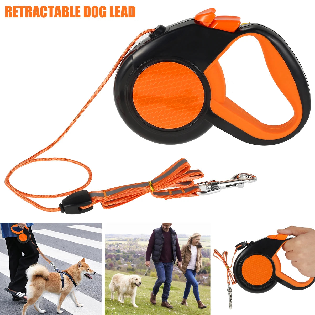 8M Retractable Dog Leash with Non-Slip Handle