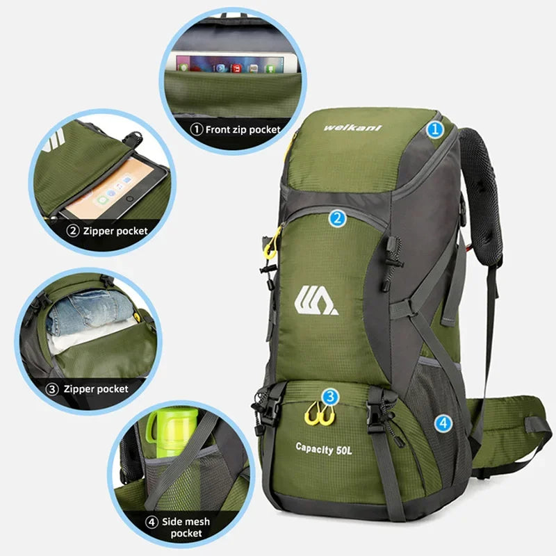 Waterproof 50L Hiking Backpack for Climbing and Travel