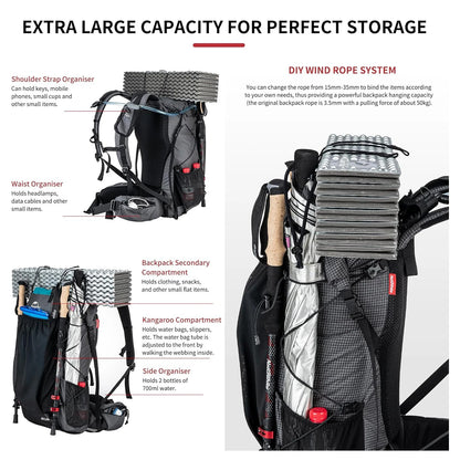 Naturehike 60+5L Waterproof Hiking Backpack with Rain Cover