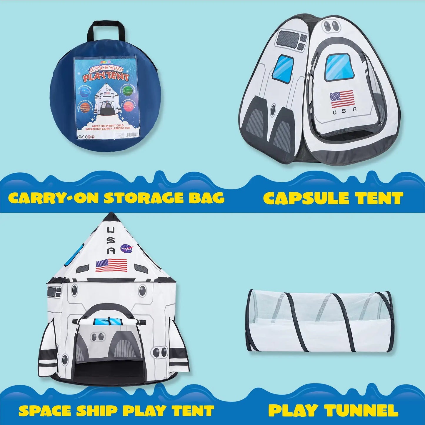 3-Piece Play Rocket Ship Tent for Kids
