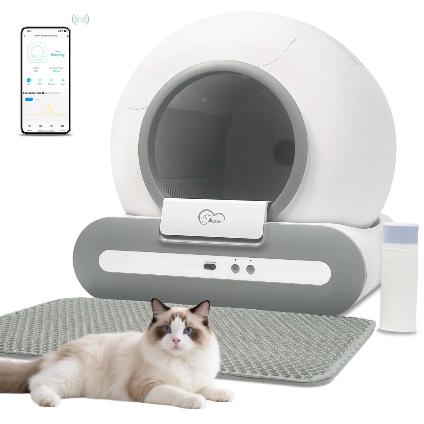 DOEL Self-Cleaning Cat Litter Box with App