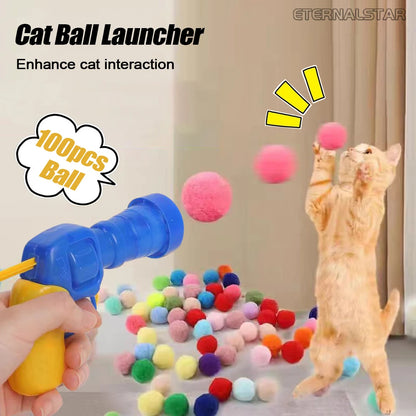 Cat Mini Pompoms Interactive Plush Ball Launcher