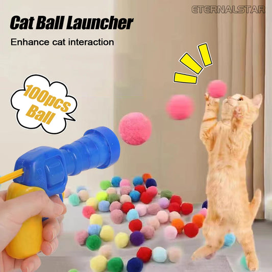 Cat Mini Pompoms Interactive Plush Ball Launcher
