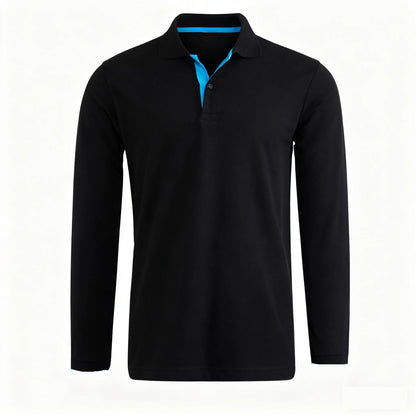 Men's 95% Cotton Long Sleeve Polo Pull-over T-Shirt