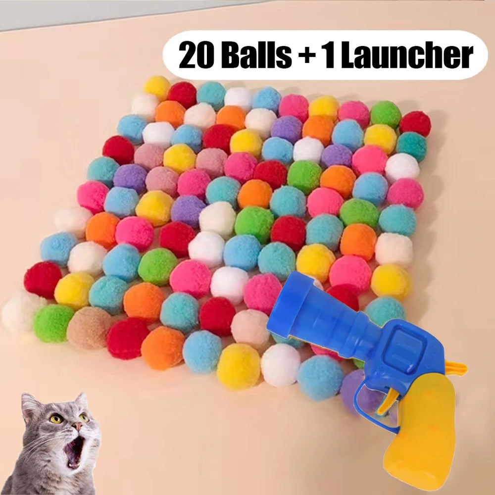 Cat Mini Pompoms Interactive Plush Ball Launcher