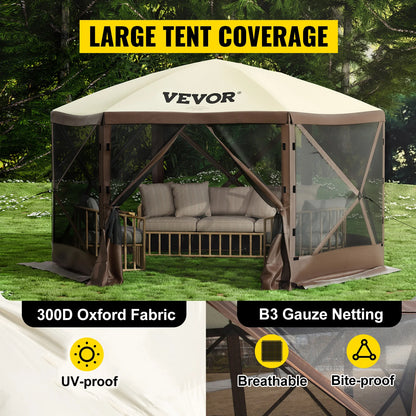 SucceBuy 12' x 12' / 10' x 10' 6-Sided Pop-up Camping Gazebo/Tent