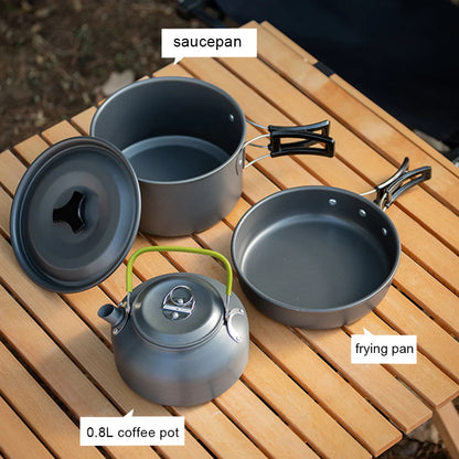 Portable 3-Piece Camping Cookware Pot Pan Kettle Set