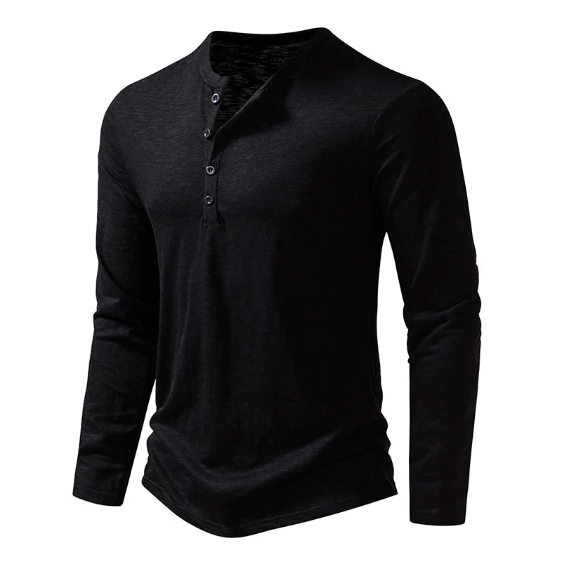 Henley Men's Cotton Long Sleeve Collar Breathable T-Shirts