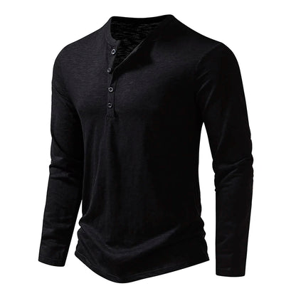 Henley Men's Cotton Long Sleeve Collar Breathable T-Shirts